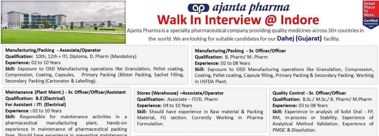 Ajanta Pharma Walk-In Interview 2026
