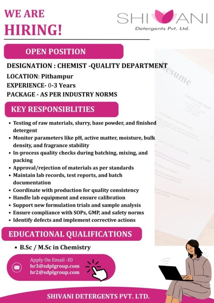 Chemist Job Vacancy 2026