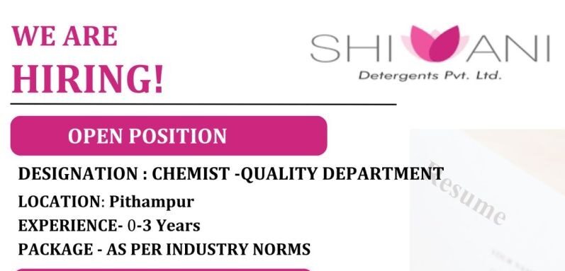 Chemist Job Vacancy 2026