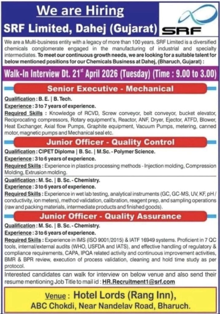 Dahej Pharma & Mechanical Jobs