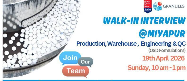 Granules India Hiring Production QC Warehouse Jobs