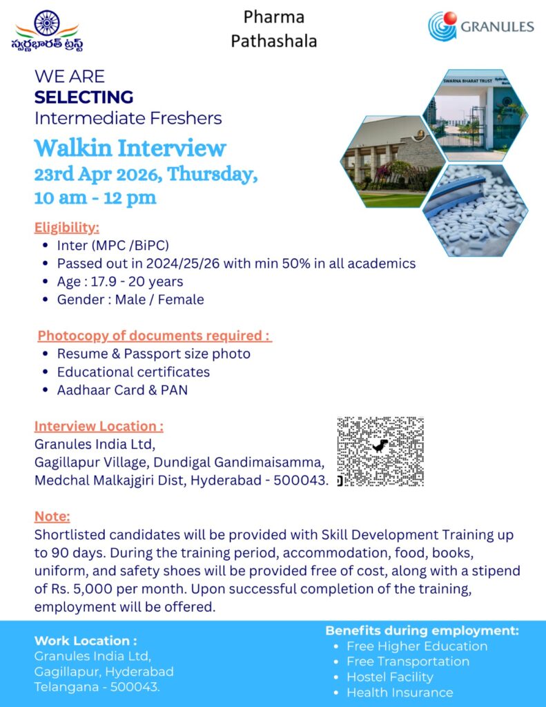 Granules India Walk-in Interview 2026 for Intermediate Freshers