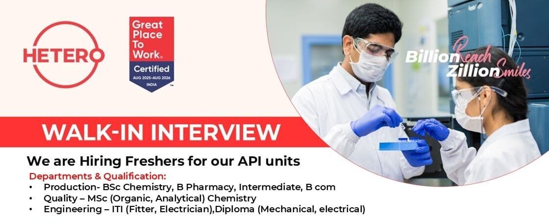 Hetero Walk-In Interview 2026 for Freshers