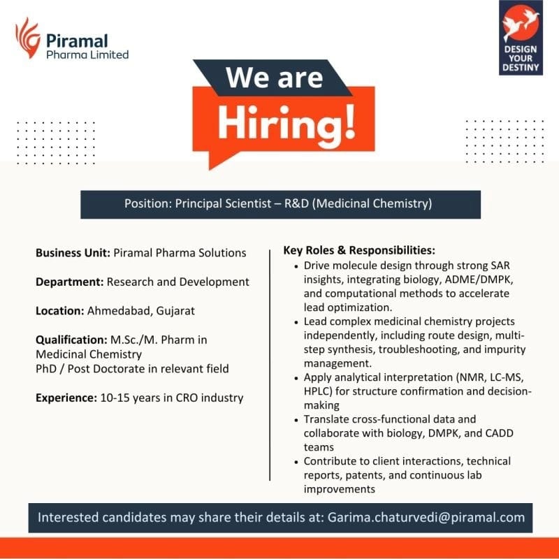 Piramal Pharma Hiring Principal Scientist R&D 2026