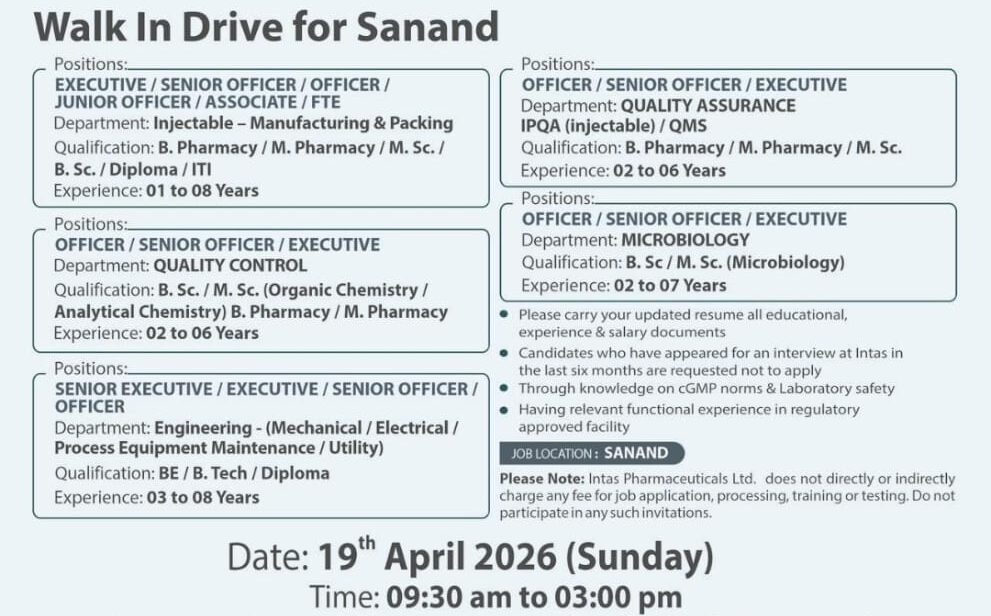 Walk-In Drive Sanand for QA, QC, Production & Engineering