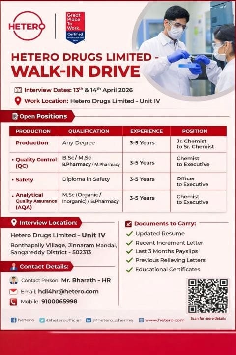 Walk-In Drive for Production QC QA & Safety Roles