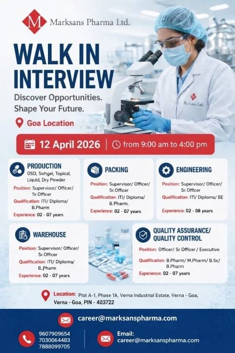 Walk-In Interview Goa for QA QC Production