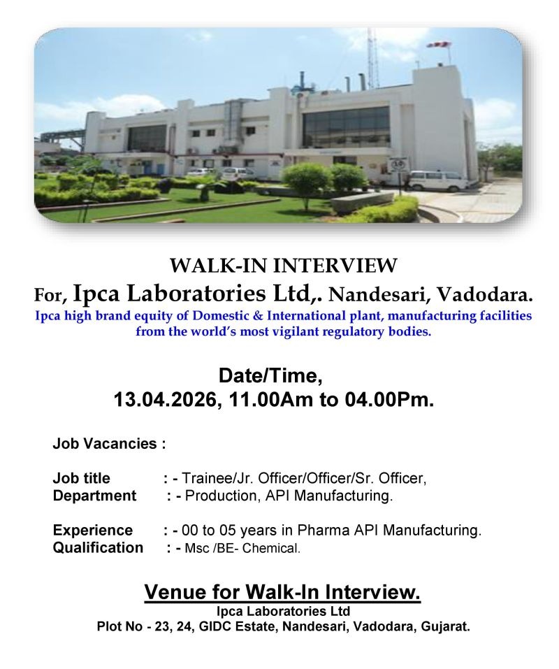 Walk-In Interview for API Production Roles