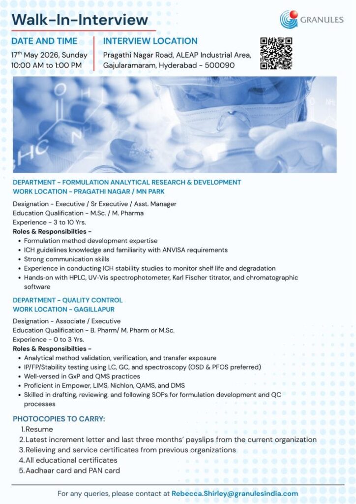 AR&D and QC Pharma Jobs