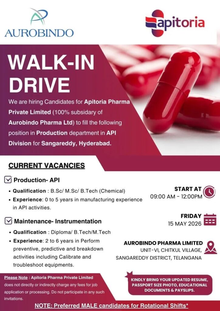 Aurobindo Apitoria Pharma Walk-In Drive 2026