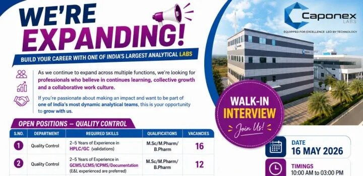 Caponex Labs Walk-In Interview 2026 Quality Control Pharma Jobs