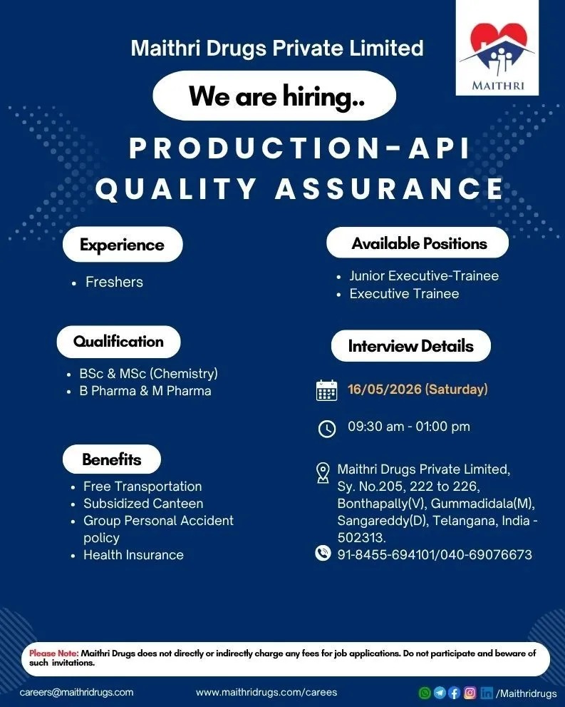 Freshers Pharma Jobs in Hyderabad