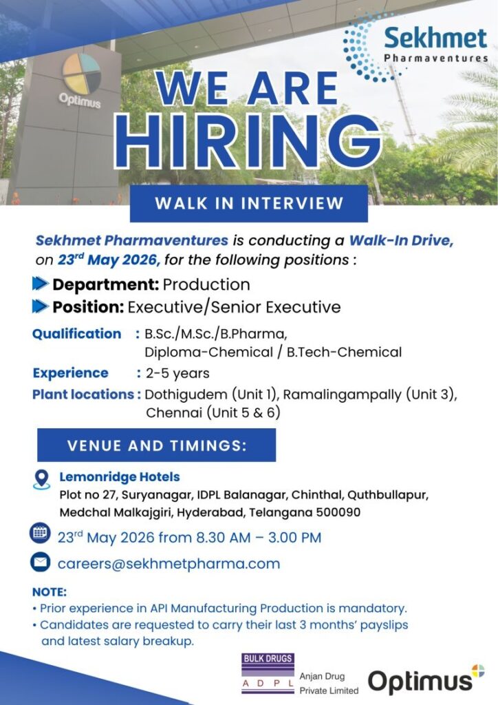 Sekhmet Pharmaventures Walk-In Interview 2026