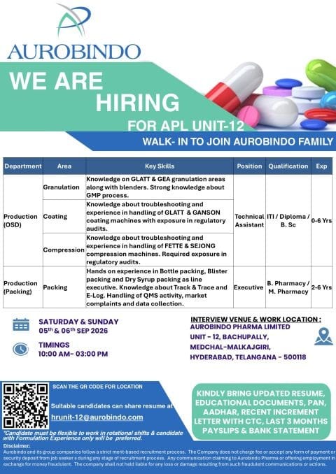 Aurobindo Pharma Walk‑In Interview 2026