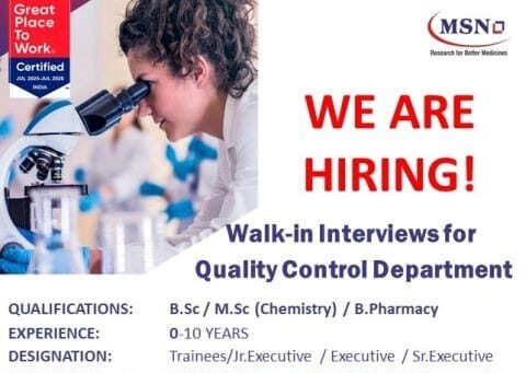 MSN Laboratories Walk‑in Interviews – Quality Control Department