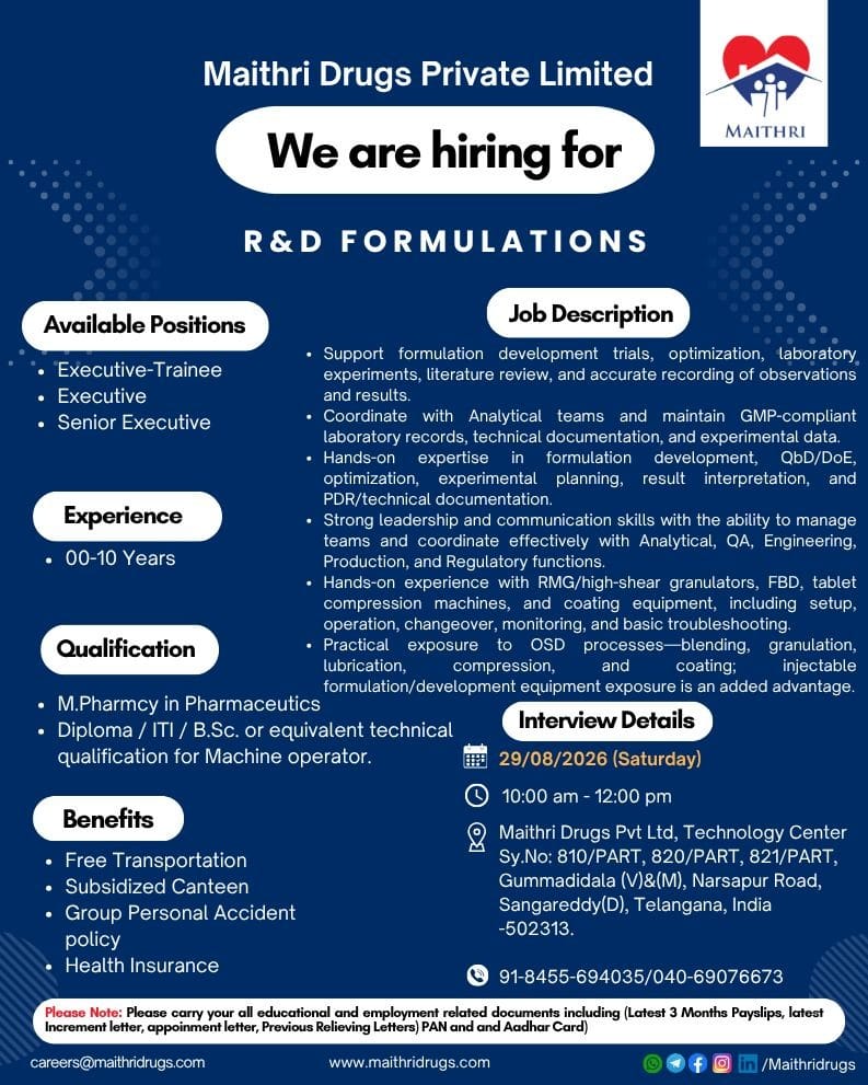 Maithri Drugs Hiring 2026