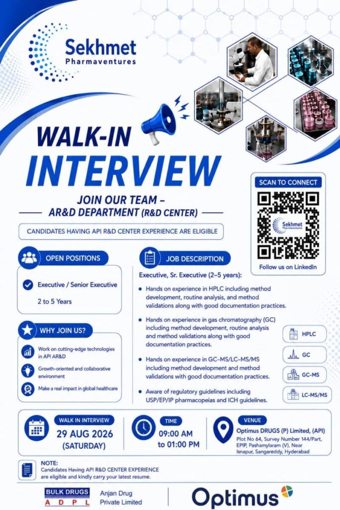 Sekhmet Pharmaventures Walk‑In Interview 2026