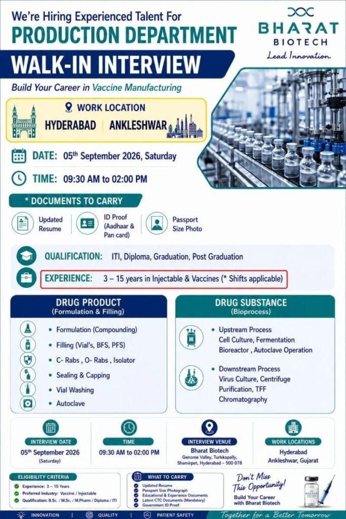 Bharat Biotech Walk‑in Interview 2026