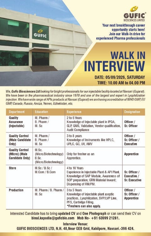 Gufic Biosciences Walk‑in Interview 2026