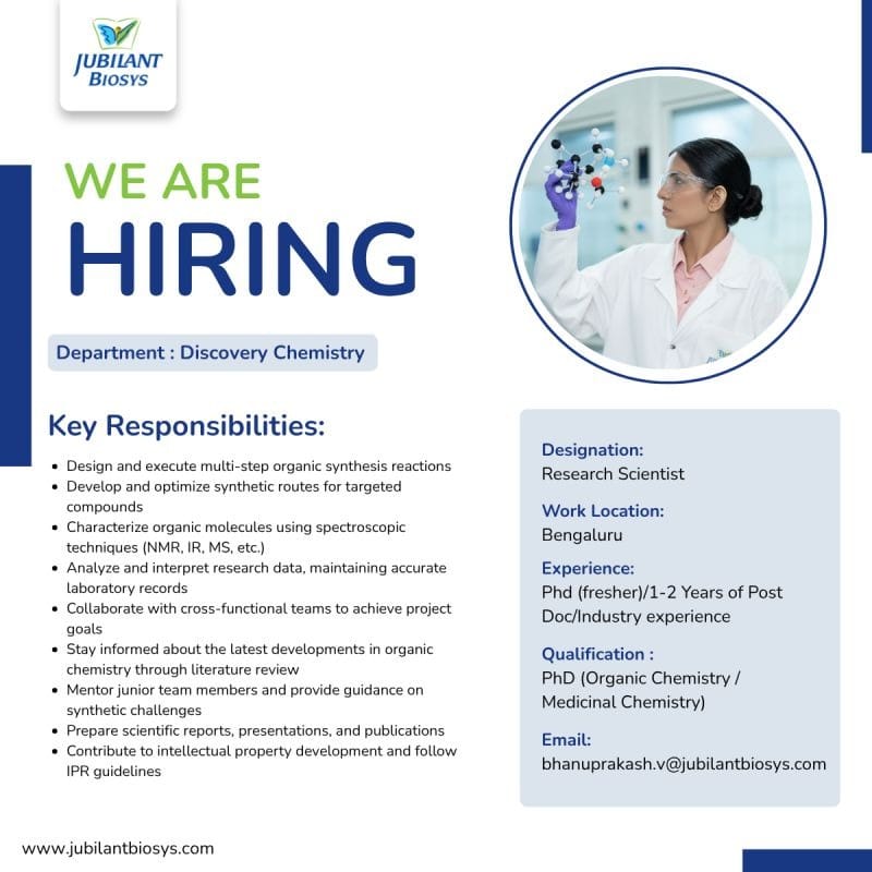 Jubilant Biosys Hiring Research Scientist