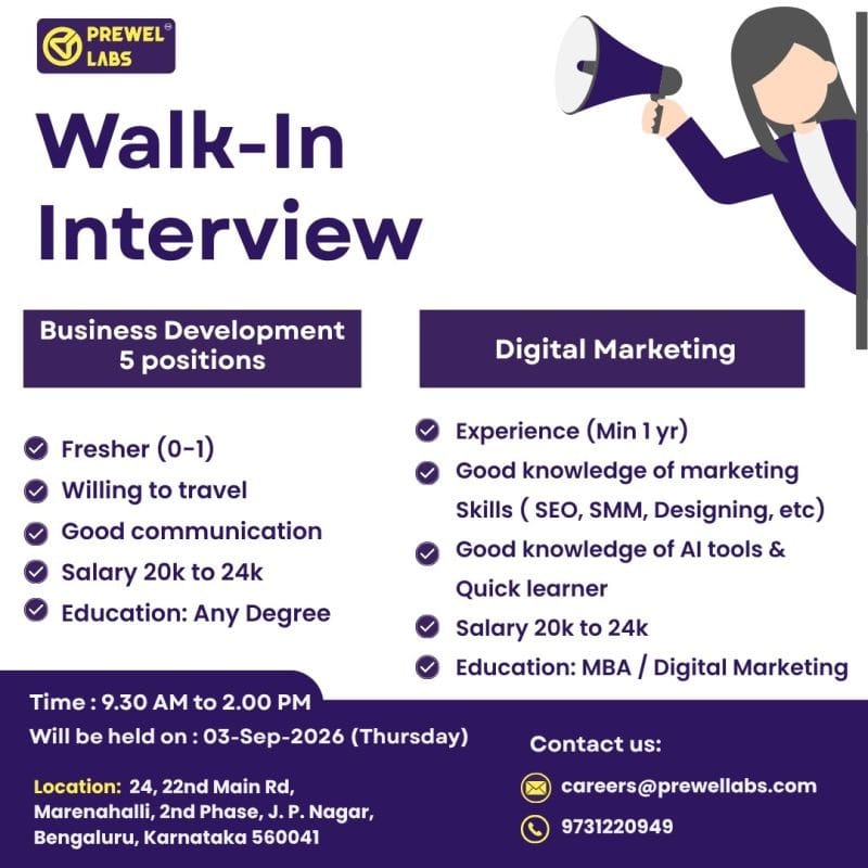 Prewel Labs Walk‑in Interview 2026 
