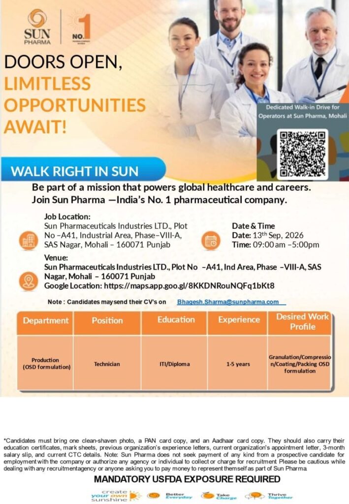 Sun Pharma Walk‑in Interview 2026