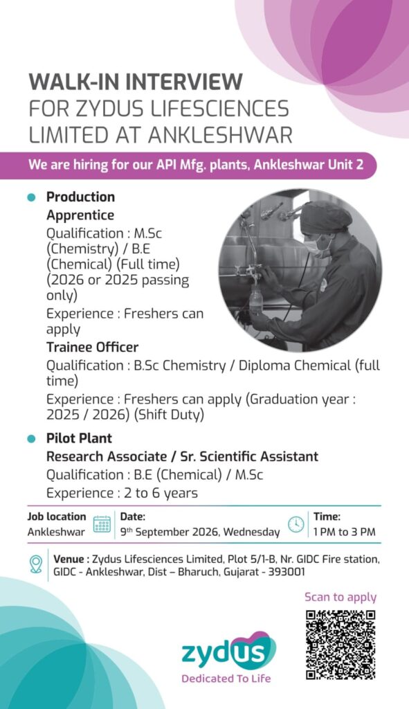 Zydus Lifesciences Walk‑in Interview 2026