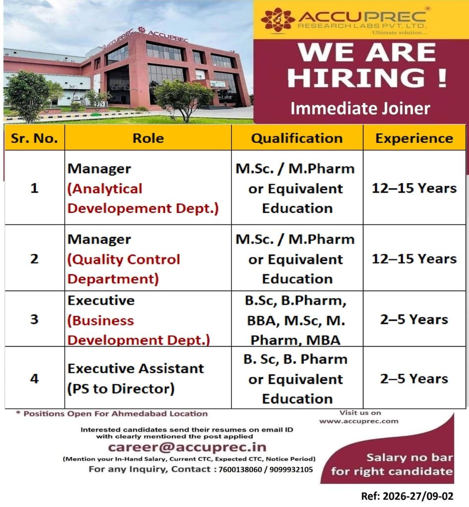 Accuprec Research Labs Hiring 2026