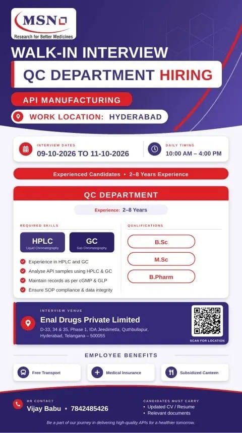 Production & QC Department Hiring in Hyderabad