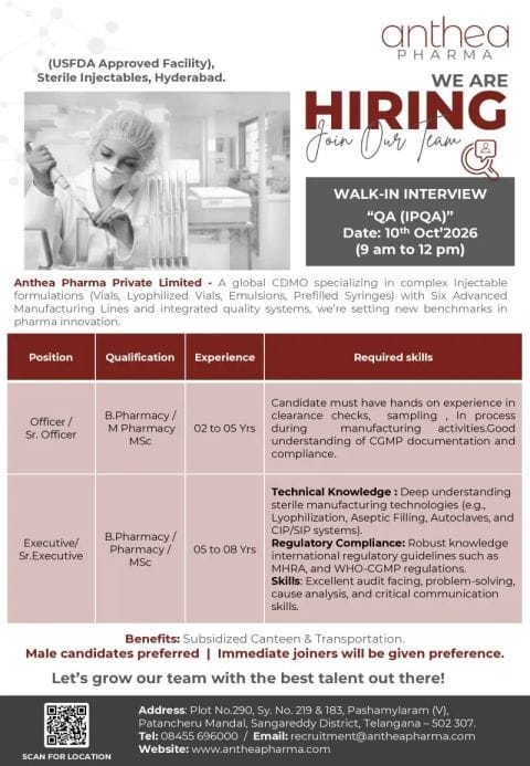 QA (IPQA) Jobs in Hyderabad