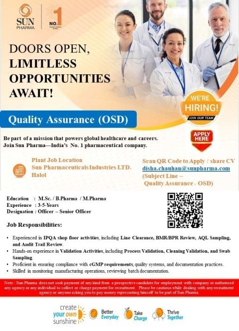 Quality Assurance (OSD) Jobs at Halol Plant
